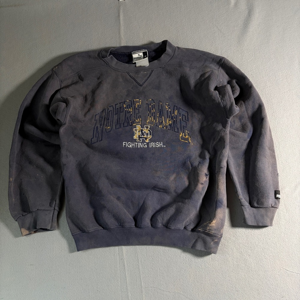 Puma Notre Dame Fighting Irish Sweatshirt Mens Medium Blue‎ Vintage Distressed